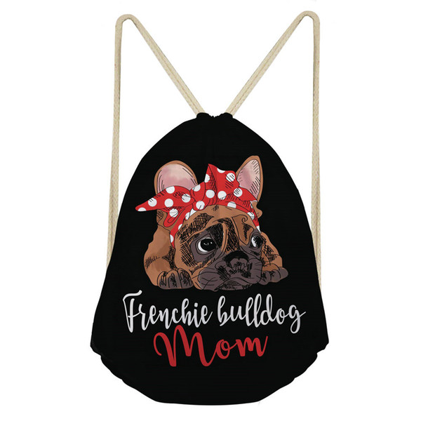 ThiKin French Bulldog Drawstring Bags Student School Bag Lightweight Drawstring Backpack Custom Women Men Travel Bag