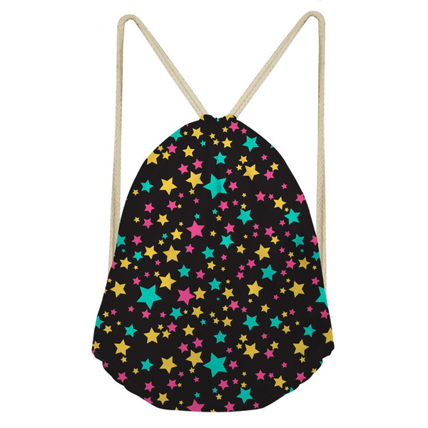 ThiKin Little Stars Pattern Women's Home Polyester Makeup Movement Polyester Beam Pocket Drawstring Bag Storage Backpack