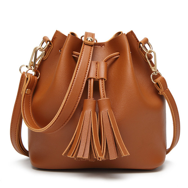 2018 New Women Bucket Bag Fashion Tassel PU Leather String Shoulder Bag Luxury Drawstring Crossbody Bags