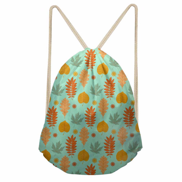 Noisydesigns cartoon leaf Ladie Printing Drawstring Bag Backpack Children School Bags For Teenager Girls Cinch Escolar