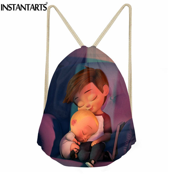 INSTANTARTS Women Men Drawstring Bag Cartoon Boss Baby Printing Casual Backpack Sack for Girls Boys Beach Pouch Storage Bags Man