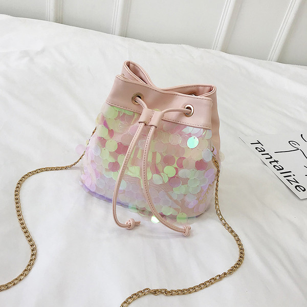 2018 Hot Fashion Drawstring Bag Chain Sequins Women's For Youth Shining Sequins Bucket Bag Free Shipping Christmas Gift