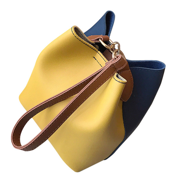 Shoulder Bag Messenger Bags Women Dating Fashion Leather Wide Handbag Patchwork Shoulder Crossbody Bucket Bag #YL5