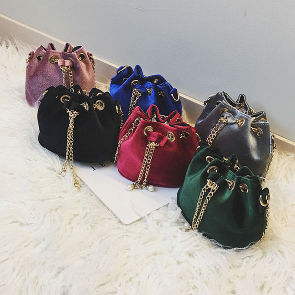 Children Mini Bucket Bag Autumn Winter Velour Kids Pearl Crossbody Shoulder Bags Girls Messenger Bag Baby Wallet Handbags gift