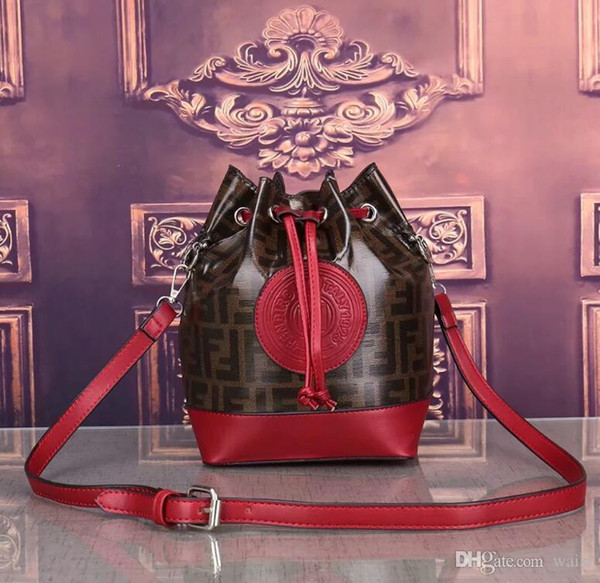 2019 WOMEN FF ladies brand shoulder bag leather bucket bag female brand designer handbag high quality flower print Messenger bag wallet