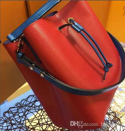 2018 New Arrival Brand Barrel Shaped Fashion Women's Bag Black/Red Genuine Leather With Tassel High Capacity Drawstring Elegant Ladies