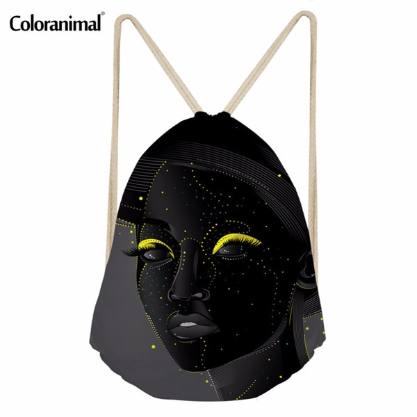 Coloranimal Fitness Drawstring Bag for Teenager Girl Casual Women Small Backpack Afro Girls Print African Travel Softback Ladies