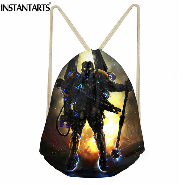 INSTANTARTS Cartoon War Robots Printing Casual String Backpack Boys Hot Game Design Drawstring Bag Students Cinch Sack Bookbags