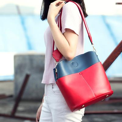 2019 new designer handbags bucket bag leather handbag large capacity cowhide simple fashion contrast color shoulder diagonal trend handbags