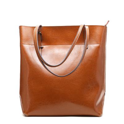 New Designer Leather Bucket Bag Large Capacity Cowhide Simple Fashion Solid Color Handbag Simple 5 color package