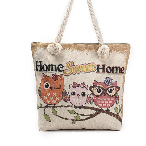 Fashion style owl embroidery women handbags vintage style cute cartoon canvas shoulder bags cheap messager bags wholesale