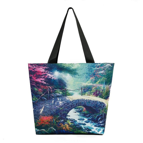 Nice Shoulder Bags 2017 landscape painting print women handbags beautiful scenery female big totes polyester bags birthday gifts