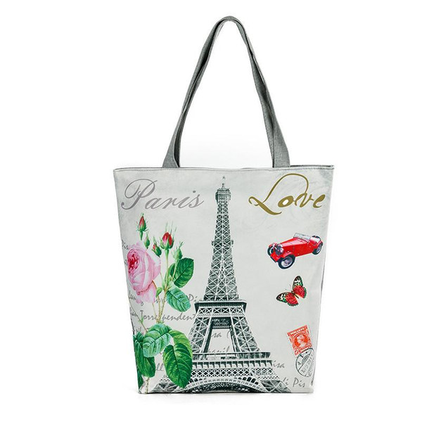 New style women shoulder bags Paris Eiffel Tower 3d print women handbags characters tourist attractions ladies shoulder canvas bags