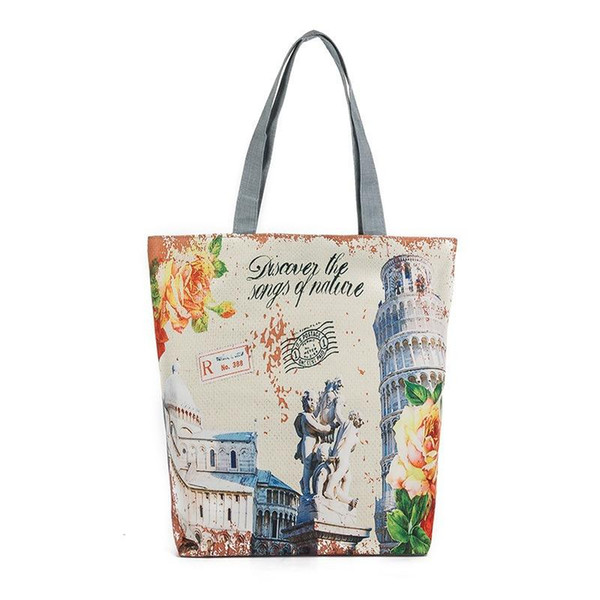 Fashion female shoulder bags leaning tower print women handbags canvas shopping bags vintage style women totes wholesale