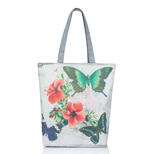 Butterfly Printed Canvas Tote Female Casual Bags Large Capacity Floral Print Women Single Shoulder Bag Daily Use Canvas Handbags