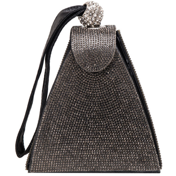 Vintage Rhinestone Bridal Wedding Wallet Mini Gray Pyramid Party Tote Crystal Evening Clutch Black