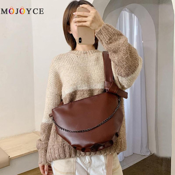 Fashion PU Leather Crossbody Bag Women Large Capacity Solid Color Shoulder Messenger Chain Chest Bags