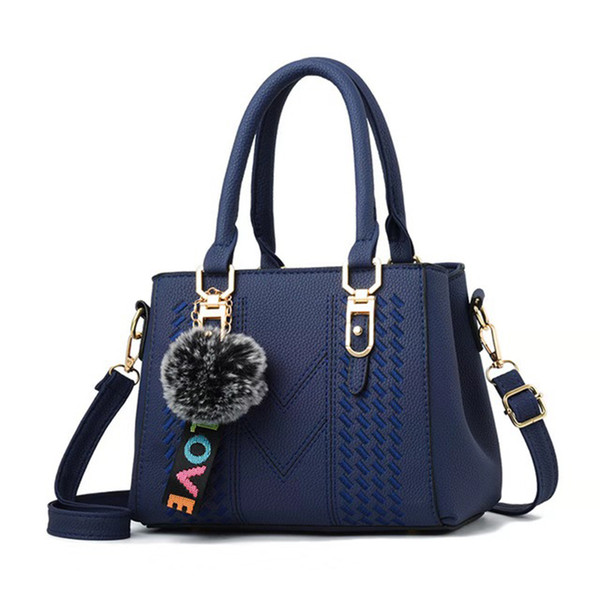 Embroidery Messenger Bags Women Leather Handbags Bags for Women Sac a Main Ladies hair ball Hand Bag