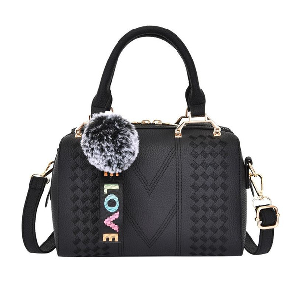 Fashion New PU Leather Shoulder Bag For Women Messenger Bags Embroidered Handbags Top-handle Hairball Hand bag Bolsas Feminina