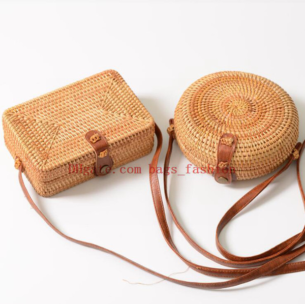 Fashion Women Circle Handwoven Shoulder Bags Bali Round Retro Rattan Straw Beach Bag Crossbody Round Straw Shoulder Bag Free Shipping