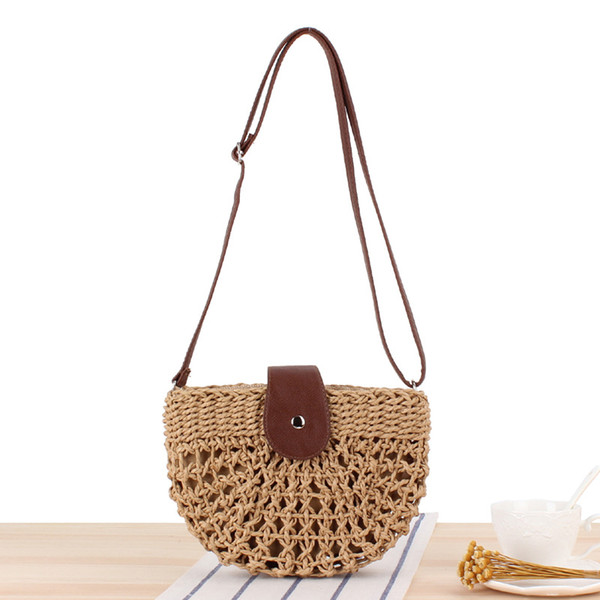 2019 New Casual Hand-woven Shoulder Straw Bag Hollow Semi-circular Women Summer Beach Bag Hobos Messenger Bags ZCY111