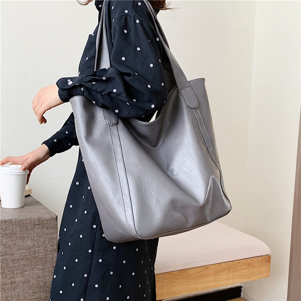 2020 Vintage Large Capacity Soft Shoulder Bag For Women Office Ladies Big Work A4 Handbags High Quality PU Leather Tote Bags