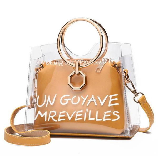 Metal Ring Clear Transparent PVC Women Bags Letter Jelly 2sets Women Messenger Crossbody Bag Top-handle Composite Females Bolsa