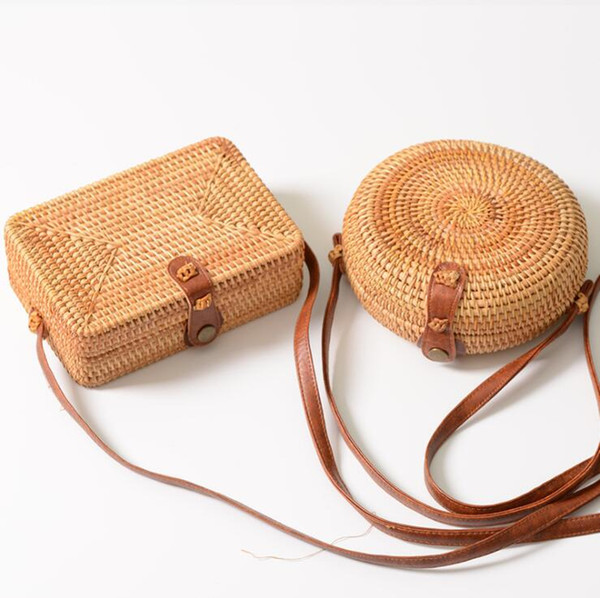 Fashion Women Circle Handwoven Shoulder Bags Bali Round Retro Rattan Straw Beach Bag Crossbody Round Straw Shoulder Bag Free Shipping