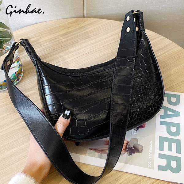 Vintage High Quality Stone Pattern Handbag And Purse PU Leather Crossbody Bags For Women 2019 Winter Retro Small Saddle Tote Bag