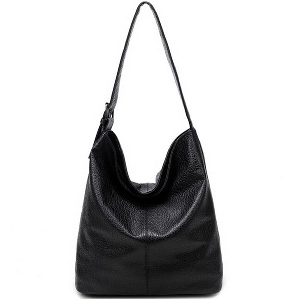 Wholesale- Simple Design Casual Women's Bag Soft Leather Hobo Handbag for Office Ladies European Fashion Large Capacity Black Brown Bolsas