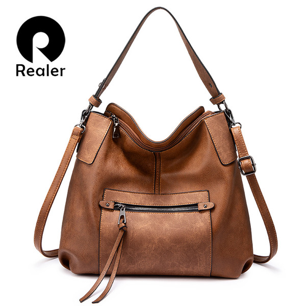 REALER women shoulder bag crossbody messenger bags for women 2019 Large hobos Totes bag luxury handbag PU leather gray hand