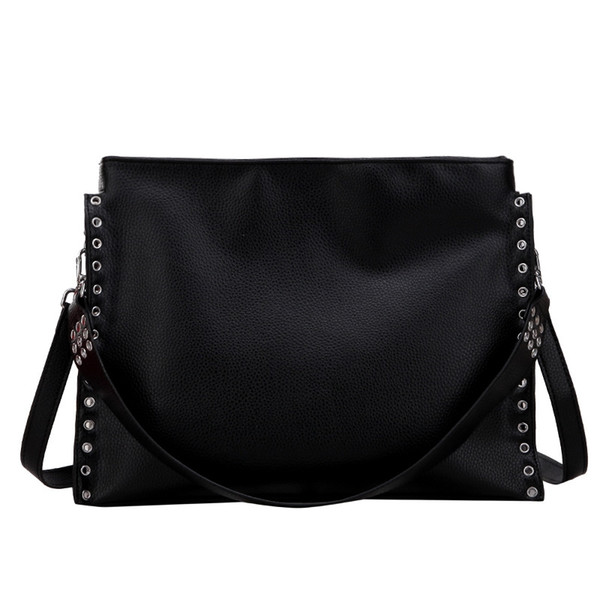 New Pu Leather Bag Simple Handbags Famous Brands Women Shoulder Bag Casual Big Tote Vintage Ladies Crossbody Bags Black