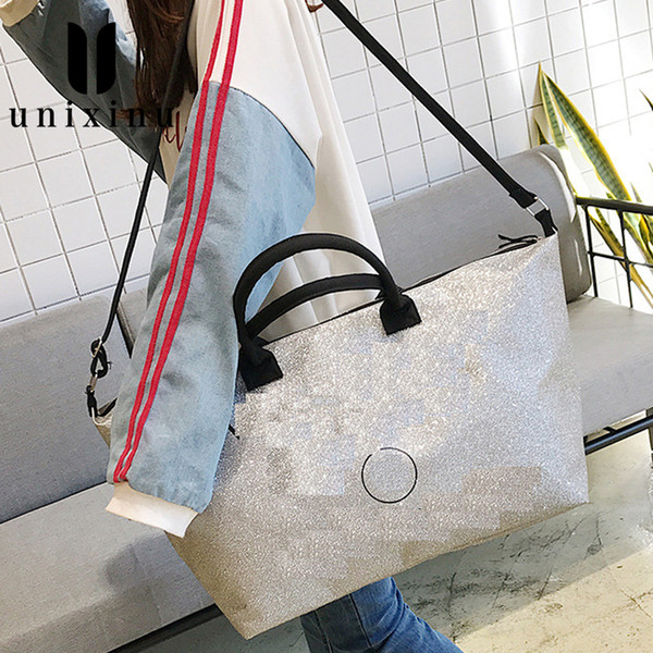 2019 Fashion 100% Leather Shiny Bag Shoulder Women Bags Big Casual Soft Real PU Embossed Big Bag Women Handbags Lady