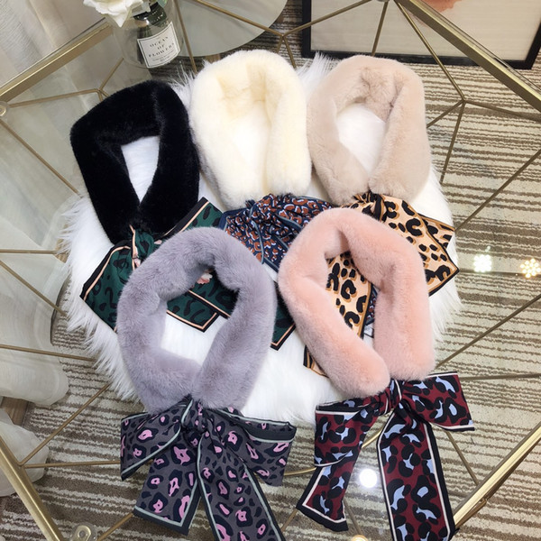 5 colors wgg women's Korean leather fur scarf winter warm black white natural girl collar wrapped neck warm scarf bib