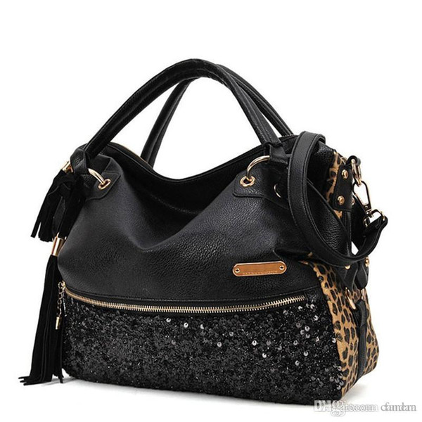 Wholesale- Modern Fashion Casual Leopard Tassels Handbag Women Paillette Messenger Bag Jn14