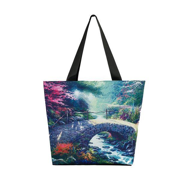 High Quality Landscape Printed Woman Shoulder Bags Casual Female Shopping Bag Ladies Polyester Tote(Red and green)