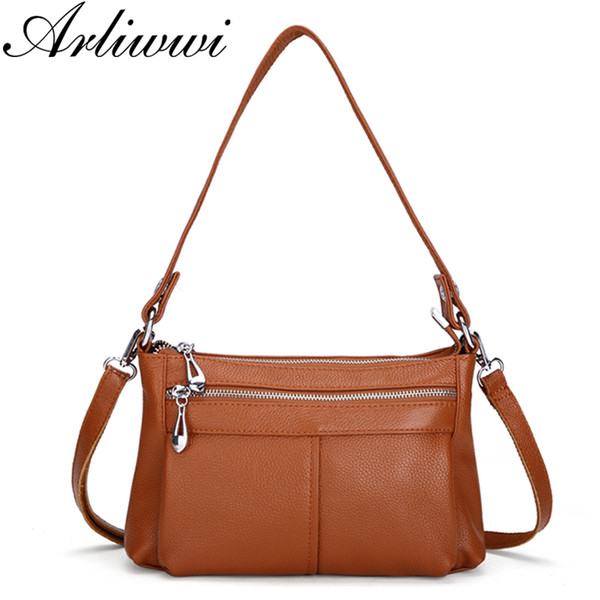 Arliwwi Brand First Layer Genuine Cowhide Leather Shoulder Bags Silver Hardware Quality Soft Leather Bags for Women