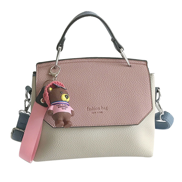 vintage Women Messenger Bags Simple Style Lady Cartoon Printed Crossbody Shoulder Bags Small Female Handbags Cute Bear Pendant