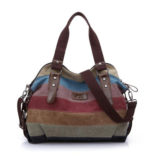 New striped female bag retro canvas casual shoulder bag ladies handbag diagonal package Korean travel student big bag tide