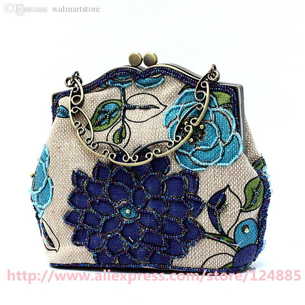 Super quality Handmade Shoulder Bag Ladies' Linen Beaded tote Handbag Evening Bag Shopping Bag 20089