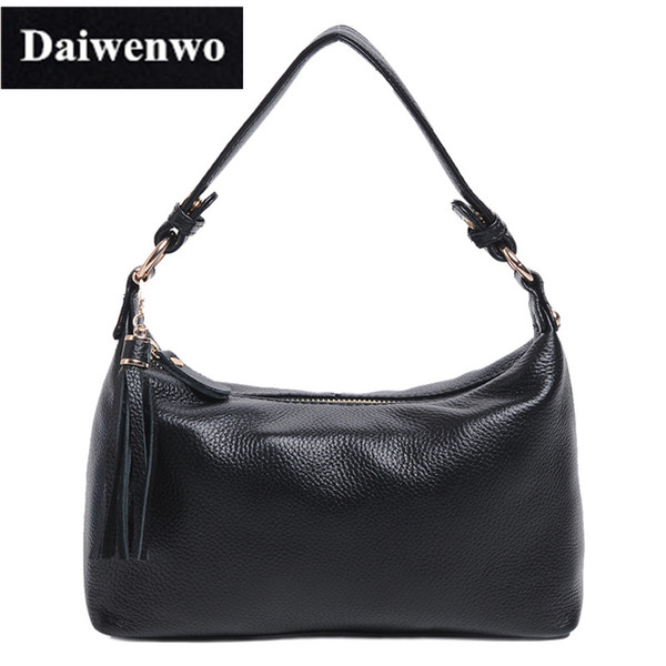 J05 Brand Women Natural Skin Shoulder Bags Hobos Tassel Handbags For Women Black Brown Genuine Leather Ladies Messenger Bags