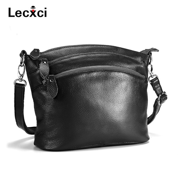 Lecxci 2018 Women Versatile Handbag Soft Offer real Leather bags Zipper messenger bag Vintage Shoulder Crossbody Bags