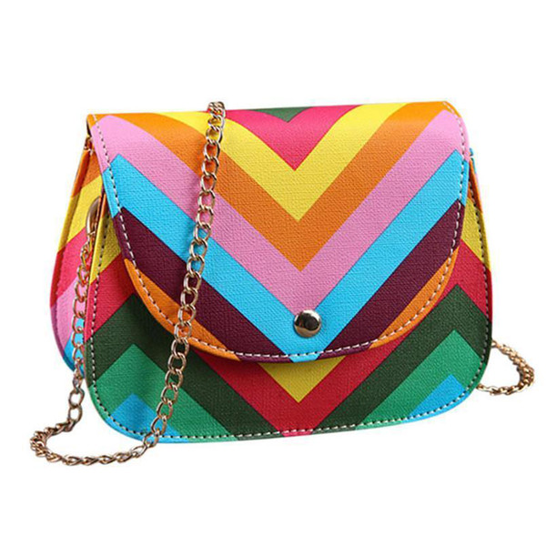 Nice Hight Pop Fashion Beauty Women Shoulder Messenger Fashion Bag Chain Rainbow Stripes Crossbody Fashion