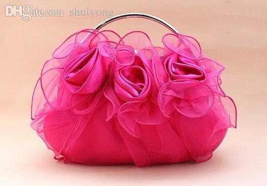 Wholesale-Hot Solid Noble Satin Wedding Bridal Wrist Bag Flower Evening Bag Clutch Pouch Lovely Party Handbag NY1028