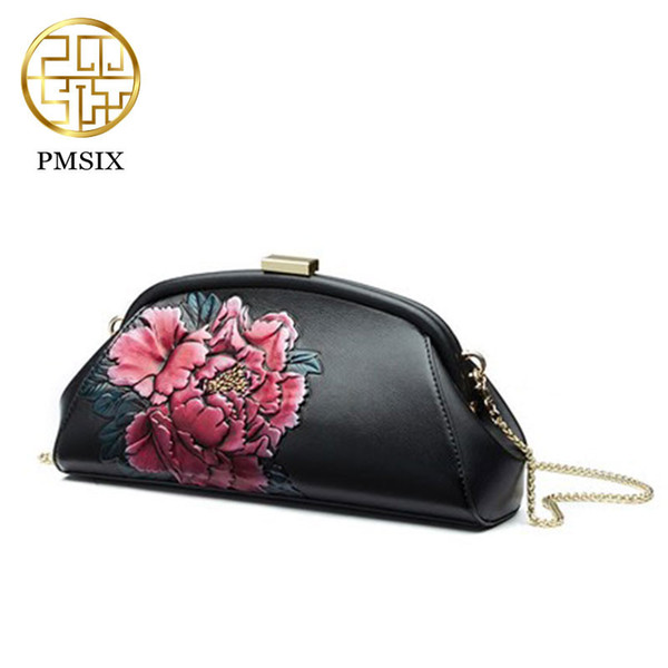 Pmsix leather beauty embossed women messenger bag 2018 new fashion autumn and winter Chinese style shoulder bags black P110058