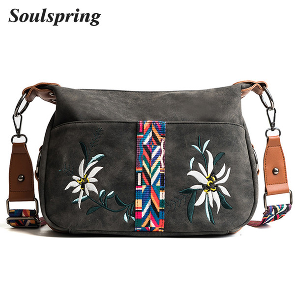 Embroidery Floral Women Shoulder Bag Hobos Designer Handbags High Quality Ladies Hand Bag Colorful Strap Scrub Women Sac New