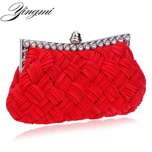 Knitted handmade women wedding bridal red handbags clutch evening bags shoulder diamonds small purse holder bags