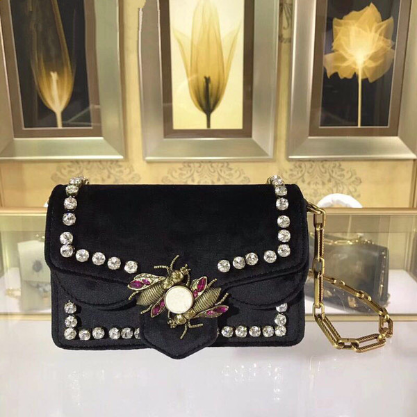 489218 Broadway Fabric Mini Shoulder Bag Metal bees crystal wings and pearl closure Leather Lining with Box Dust Bag Serial number