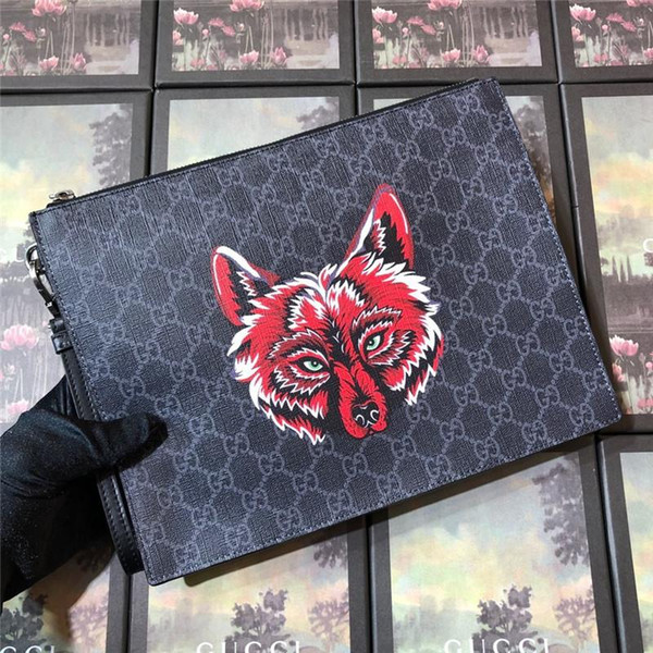 New Mens Night Courrier Handbags Fashion Men Purses Handbags Bestiary pouch with wolf Women Handbag Cosmetic 547084 914AN 9789 Top Quality