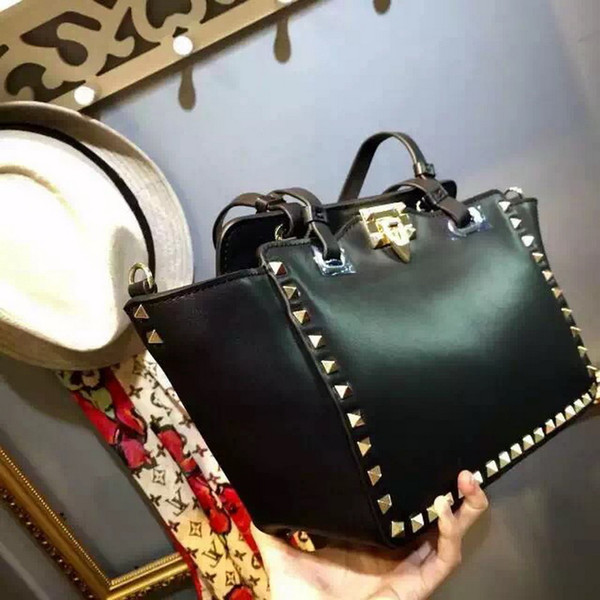 genuine leather rivet BAG brand design top quality real Leather womens shoulder bag / tote Come with Dust Bag cards AND RECEIPT NO453188